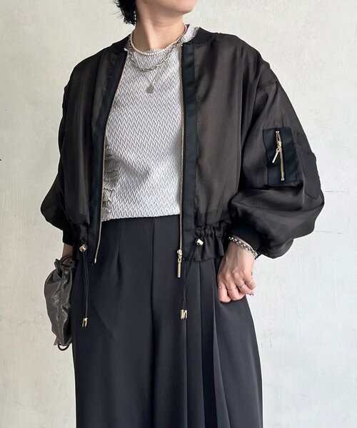 un dix cors（アンディコール）の「光沢シアーブルゾン（ブルゾン・レディース・ベージュ/ブラック/オフホワイト・FREE）」の3枚目の写真