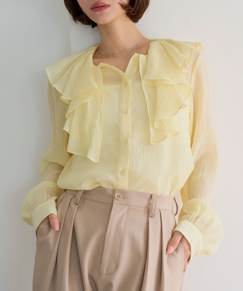 KOBE LETTUCE（コウベレタス）の「フリルカラーシアーブラウス（シャツ/ブラウス・レディース・ブラック/ホワイト/イエロー・M）」の5枚目の写真