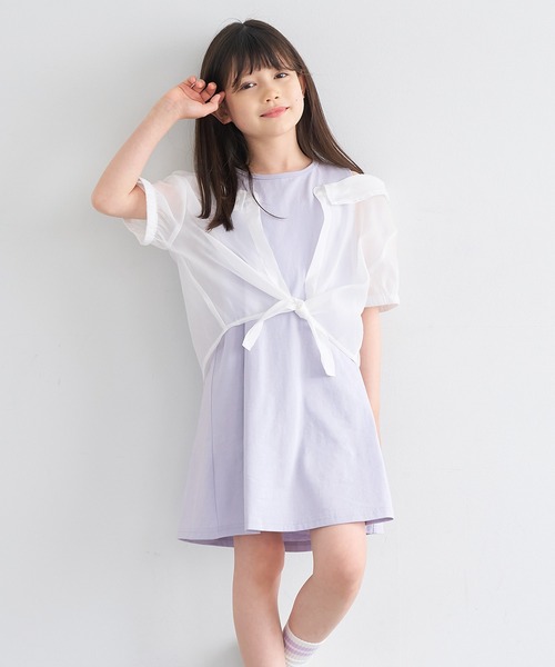 キッズのシャツワンピース（パープル/紫色系・ガールズ）ファッション