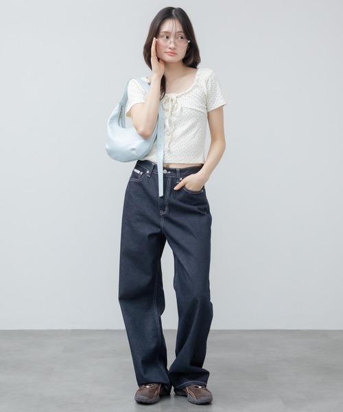 HEILIS(ヘイリス)の「花柄リボン半袖カットソー / 花柄 リボン ドロスト 半袖 トップス カットソー サーマル 韓国 カジュアル シティガール コンパクト ブラウン グレー アイボリー 夏服 春服(Tシャツ/カットソー・レディース・グレー/アイボリー/ブラウン・FREE)」の15枚目の写真
