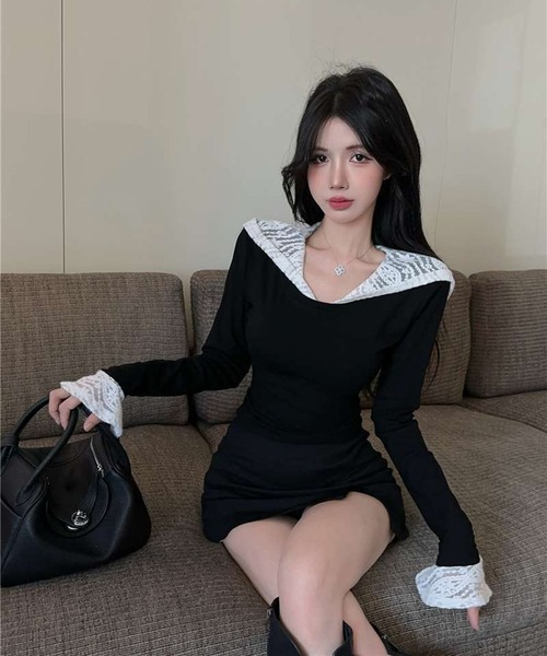 AsheKsha(アシクシャ)の「グリーンエルフの蝶柄Vネック半袖トップス(Tシャツ/カットソー・レディース・ブラック・M)」の14枚目の写真