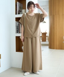 coen（コーエン）の「【接触冷感/UVカット/セットアイテム】リネンタッチTブラウスセットアップ（セットアップ）」