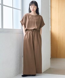 【再入荷/新色登場】【接触冷感/UVカット/セットアイテム】リネンタッチTブラウスセットアップ