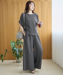 coen（コーエン）の「【接触冷感/UVカット/セットアイテム】リネンタッチTブラウスセットアップ（セットアップ）」