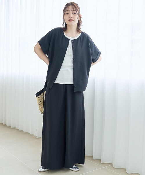 coen（コーエン）の「【再入荷/新色登場】【接触冷感/UVカット/セットアイテム】リネンタッチTブラウスセットアップ（セットアップ・レディース・ブラック/ダークグレー/ベージュ/ブラウン・M/L）」の12枚目の写真