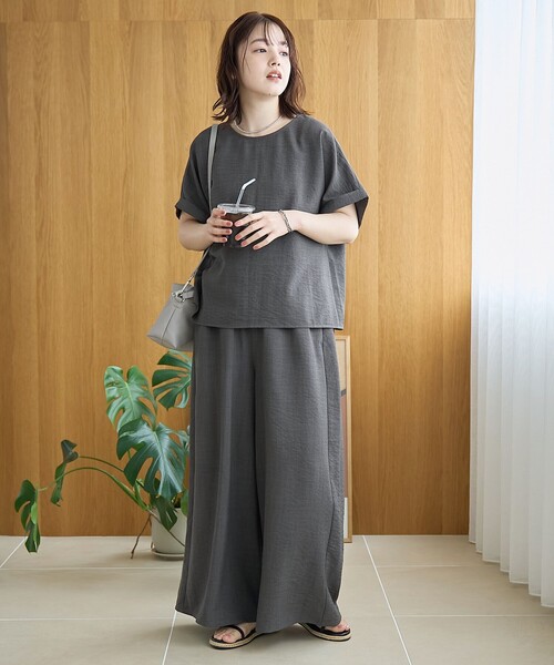 coen（コーエン）の「【再入荷/新色登場】【接触冷感/UVカット/セットアイテム】リネンタッチTブラウスセットアップ（セットアップ・レディース・ブラック/ダークグレー/ベージュ/ブラウン・M/L）」の22枚目の写真