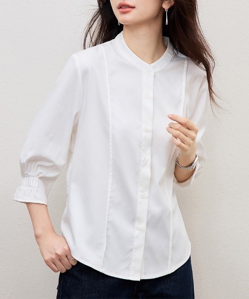 ONEP STAR(ワンピスター)の「スタンドカラーミニマルデザインブラウス(シャツ/ブラウス・レディース・ホワイト・X-LARGE/LARGE/MEDIUM)」の6枚目の写真