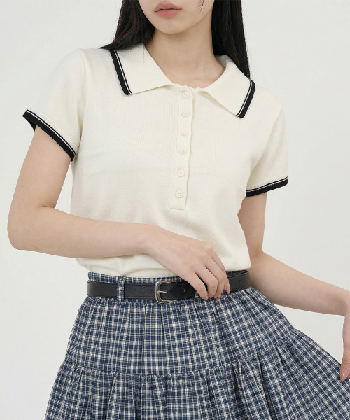 VIVID LADY（ビビッドレディー）の「ポロシャツ ヘンリーネック ニットトップス 半袖（ニット/セーター・レディース・クリーム/グレー/ネイビー/ブルー・FREE）」の5枚目の写真