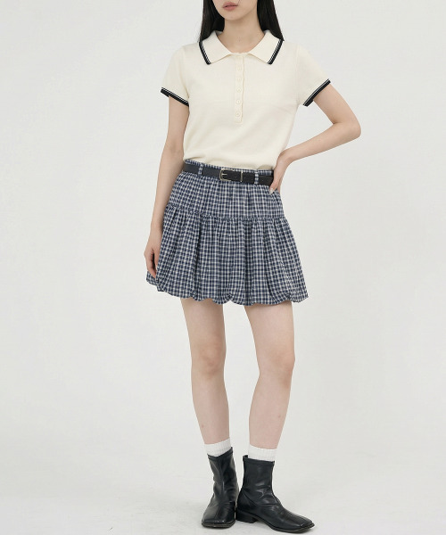 VIVID LADY（ビビッドレディー）の「ポロシャツ ヘンリーネック ニットトップス 半袖（ニット/セーター・レディース・クリーム/グレー/ネイビー/ブルー・FREE）」の8枚目の写真