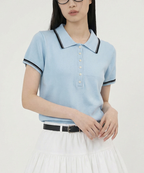 VIVID LADY（ビビッドレディー）の「ポロシャツ ヘンリーネック ニットトップス 半袖（ニット/セーター・レディース・クリーム/グレー/ネイビー/ブルー・FREE）」の11枚目の写真