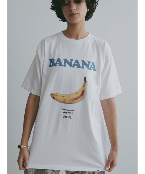 HER.(ハー)の「BANANA T-shirt(Tシャツ/カットソー・レディース・グレー/オフホワイト・XL)」の2枚目の写真