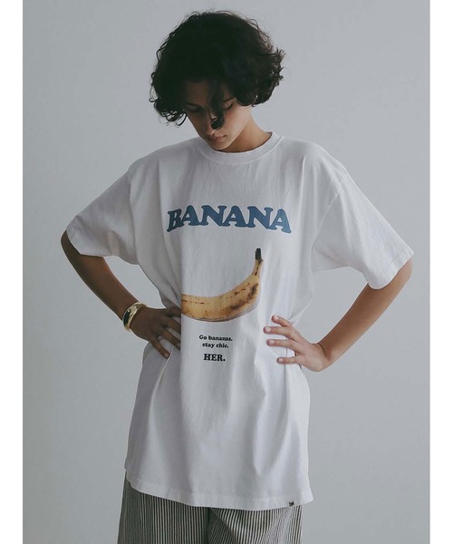 HER.(ハー)の「BANANA T-shirt(Tシャツ/カットソー・レディース・グレー/オフホワイト・XL)」の7枚目の写真