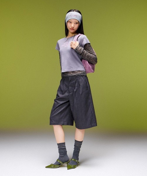 X-girl(エックスガール)の「STRIPED BUGGY SHORTS(その他パンツ・レディース・グレー/ブラック・S/M)」の16枚目の写真