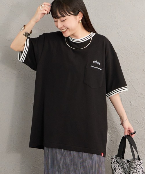 Manhattan Portage（マンハッタンポーテージ）の「[MANHATTAN PORTAGE/マンハッタンポーテージ] ワンポイントロゴ リンガーポケット 鹿の子Tシャツ（Tシャツ/カットソー・レディース・ブラック/ホワイト・XL/L/M）」の2枚目の写真