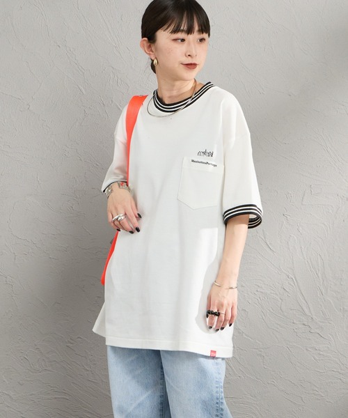 Manhattan Portage（マンハッタンポーテージ）の「[MANHATTAN PORTAGE/マンハッタンポーテージ] ワンポイントロゴ リンガーポケット 鹿の子Tシャツ（Tシャツ/カットソー・レディース・ブラック/ホワイト・XL/L/M）」の22枚目の写真