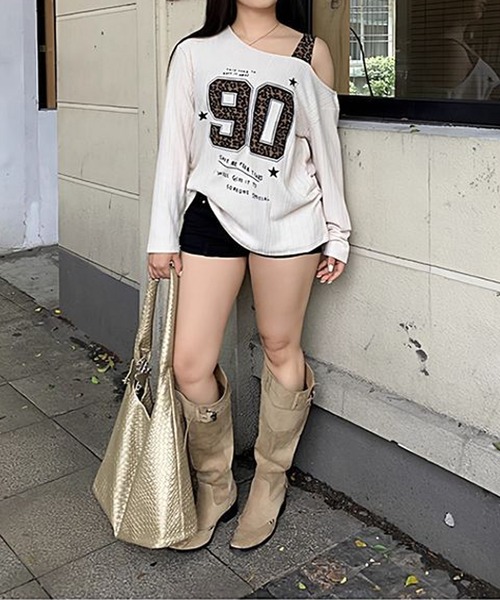 MEMECLE(メメクル)の「【 MEMECLE / メメクル 】 ナンバリング レオパード Y2Kシアートップス(Tシャツ/カットソー・レディース・ブラック/ホワイト・MEDIUM/SMALL)」の3枚目の写真