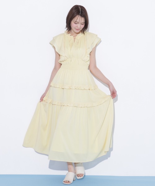 JILL by JILL STUART(ジルバイジルスチュアート)の「フリルティアードワンピース(ワンピース・レディース・ピンク/ブラック系その他/イエロー・FREE)」の3枚目の写真
