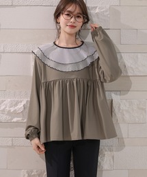 TeddyShop | 【紫外線カット率99.9%以上/水陸両用セットアップ】長袖スカラップシアービッグカラーラッシュガードトップス+テーパードラッシュパンツ 上下2点セット レディース(ラッシュガード)