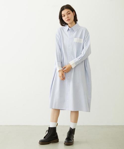 MILKFED.(ミルクフェド)の「STRIPED LACE DRESS(ワンピース・レディース・グレー/レッド/ライトブルー・ONE SIZE)」の3枚目の写真