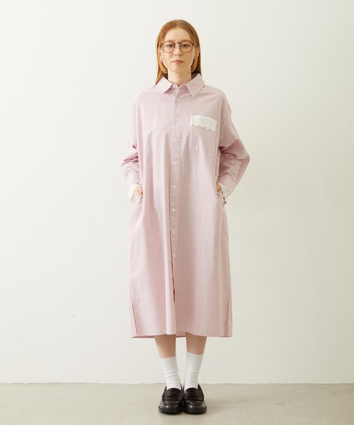 MILKFED.(ミルクフェド)の「STRIPED LACE DRESS(ワンピース・レディース・グレー/レッド/ライトブルー・ONE SIZE)」の7枚目の写真