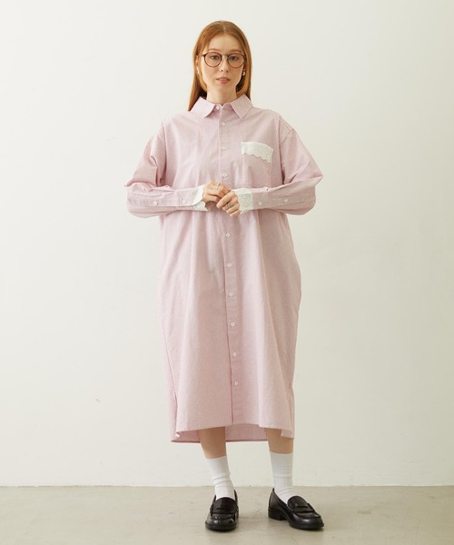 MILKFED.(ミルクフェド)の「STRIPED LACE DRESS(ワンピース・レディース・グレー/レッド/ライトブルー・ONE SIZE)」の4枚目の写真