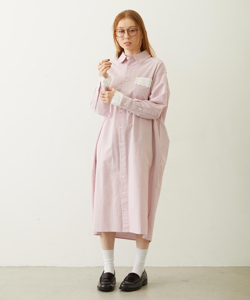 MILKFED.(ミルクフェド)の「STRIPED LACE DRESS(ワンピース・レディース・グレー/レッド/ライトブルー・ONE SIZE)」の6枚目の写真