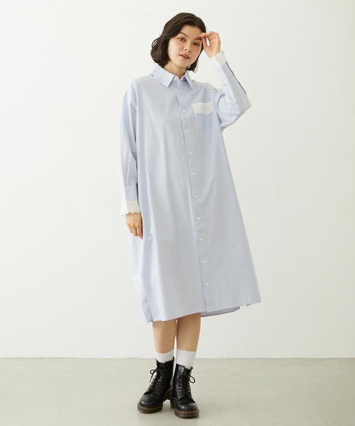 MILKFED.(ミルクフェド)の「STRIPED LACE DRESS(ワンピース・レディース・グレー/レッド/ライトブルー・ONE SIZE)」の12枚目の写真