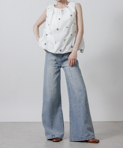 Social GIRL（ソーシャルガール）の「2026SS バルーンシルエット 刺繍 ノースリーブブラウス（シャツ/ブラウス・レディース・オフホワイト/ブラック・M）」の4枚目の写真