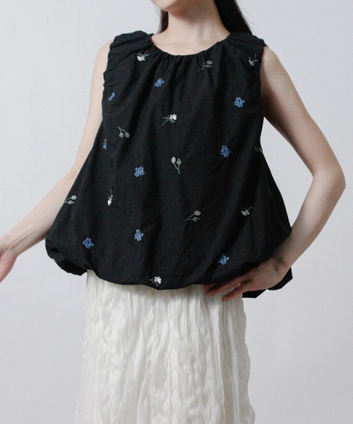 Social GIRL（ソーシャルガール）の「2026SS バルーンシルエット 刺繍 ノースリーブブラウス（シャツ/ブラウス・レディース・オフホワイト/ブラック・M）」の6枚目の写真