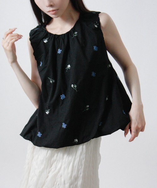 Social GIRL（ソーシャルガール）の「2026SS バルーンシルエット 刺繍 ノースリーブブラウス（シャツ/ブラウス・レディース・オフホワイト/ブラック・M）」の18枚目の写真