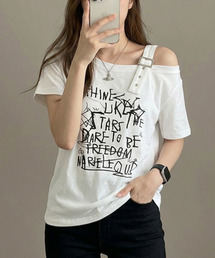 ワンショルダー バックル 半袖Tシャツ