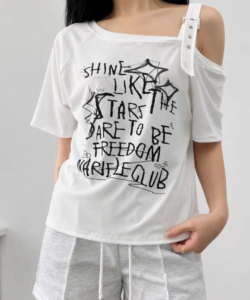 VIVID LADY(ビビッドレディー)の「ワンショルダー バックル 半袖Tシャツ(Tシャツ/カットソー・レディース・ブラック/ホワイト・FREE)」の11枚目の写真