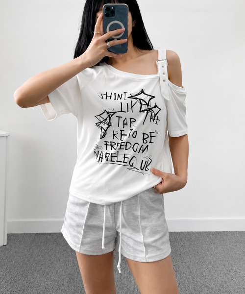 VIVID LADY(ビビッドレディー)の「ワンショルダー バックル 半袖Tシャツ(Tシャツ/カットソー・レディース・ブラック/ホワイト・FREE)」の12枚目の写真