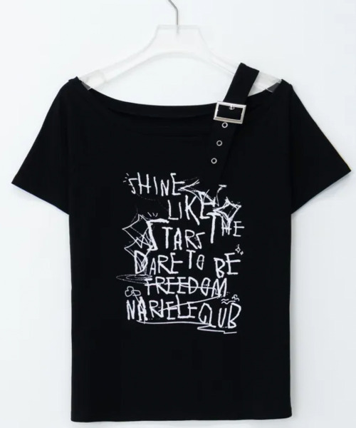 VIVID LADY(ビビッドレディー)の「ワンショルダー バックル 半袖Tシャツ(Tシャツ/カットソー・レディース・ブラック/ホワイト・FREE)」の17枚目の写真