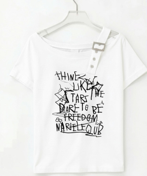 VIVID LADY(ビビッドレディー)の「ワンショルダー バックル 半袖Tシャツ(Tシャツ/カットソー・レディース・ブラック/ホワイト・FREE)」の16枚目の写真