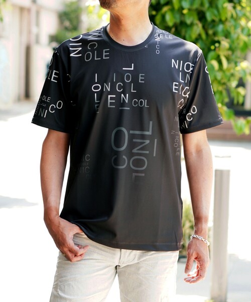 NICOLE selection(ニコルセレクション)の「総柄ロゴプリントクルーネックTシャツ(Tシャツ/カットソー・メンズ・ネイビー/ブラック/ホワイト/ボルドー・M/L/XL)」の3枚目の写真