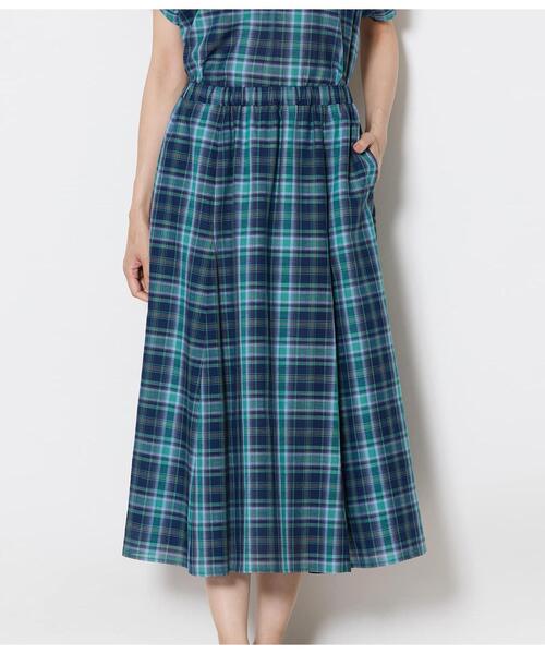 NEWYORKER(ニューヨーカー)の「マドラスチェック フレアスカート(丈78㎝~)(スカート・レディース・ネイビー・LARGE/MEDIUM)」の2枚目の写真