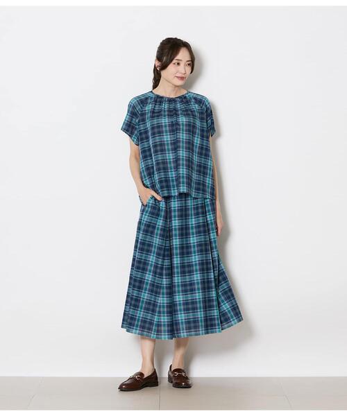 NEWYORKER(ニューヨーカー)の「マドラスチェック フレアスカート(丈78㎝~)(スカート・レディース・ネイビー・LARGE/MEDIUM)」の6枚目の写真