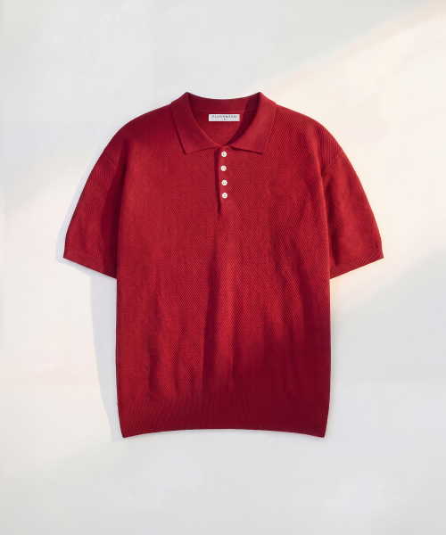Pure Cotton Collar Knit — вязаная рубашка с воротником, красная