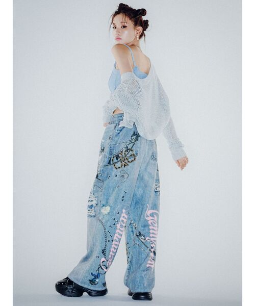 GYDA(ジェイダ)の「GYDAデニムsublimation printingパンツ(デニムパンツ・レディース・ブルー/ブラック・FREE)」の5枚目の写真