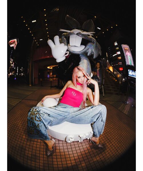 GYDA(ジェイダ)の「GYDAデニムsublimation printingパンツ(デニムパンツ・レディース・ブルー/ブラック・FREE)」の7枚目の写真