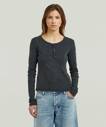 G-STAR | Vintage Slim Henley T-Shirt/ヴィンテージライクウォッシュ加工スリムヘンリーネックロングスリーブTシャツ(Tシャツ/カットソー)