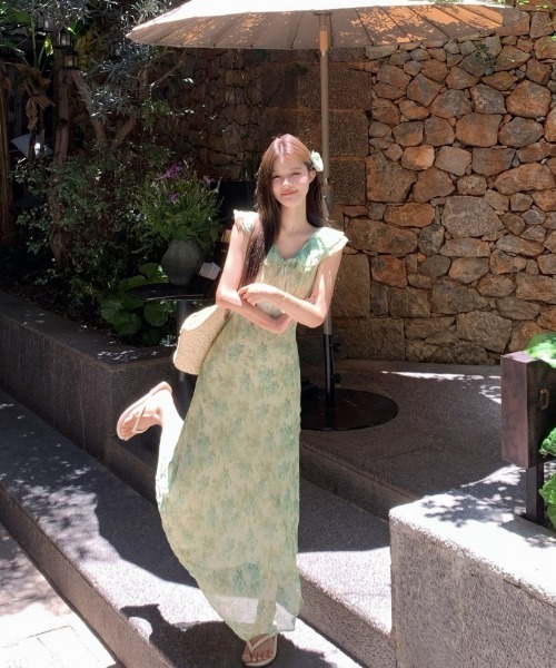 Ritzy(リッツィー)の「ニュアンスフラワーシフォンワンピース(ワンピース・レディース・グリーン・S/M/L/XL)」の6枚目の写真