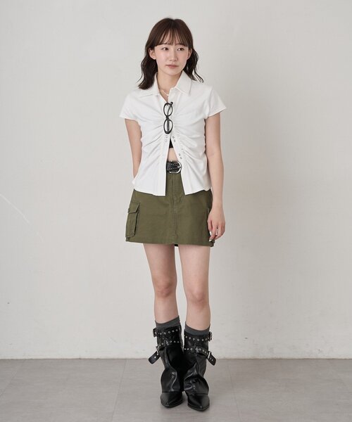 mline（エムライン）の「[mline]カーゴポケットミニスカート（スカート・レディース・カーキ/ブラック・1/2）」の15枚目の写真