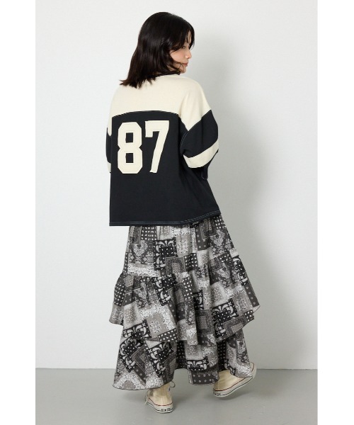 RODEO CROWNS WIDE BOWL(ロデオクラウンズワイドボウル)の「エンブロイダリーユニフォームTシャツ(Tシャツ/カットソー・レディース・ネイビー系1/オフホワイト/ブラック・FREE)」の13枚目の写真