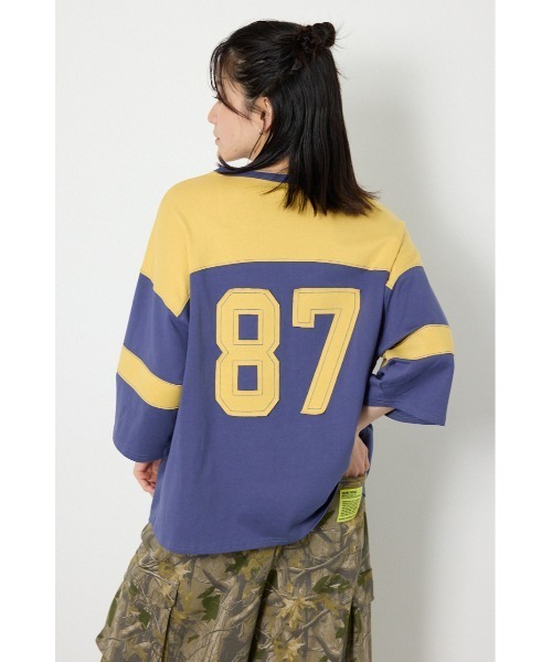 RODEO CROWNS WIDE BOWL(ロデオクラウンズワイドボウル)の「エンブロイダリーユニフォームTシャツ(Tシャツ/カットソー・レディース・ネイビー系1/オフホワイト/ブラック・FREE)」の6枚目の写真