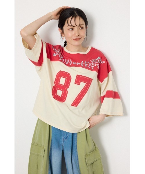 RODEO CROWNS WIDE BOWL(ロデオクラウンズワイドボウル)の「エンブロイダリーユニフォームTシャツ(Tシャツ/カットソー・レディース・ネイビー系1/オフホワイト/ブラック・FREE)」の14枚目の写真
