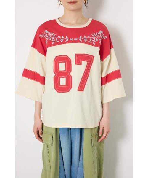 RODEO CROWNS WIDE BOWL(ロデオクラウンズワイドボウル)の「エンブロイダリーユニフォームTシャツ(Tシャツ/カットソー・レディース・ネイビー系1/オフホワイト/ブラック・FREE)」の19枚目の写真
