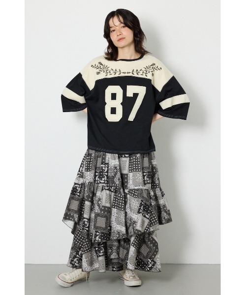 RODEO CROWNS WIDE BOWL(ロデオクラウンズワイドボウル)の「エンブロイダリーユニフォームTシャツ(Tシャツ/カットソー・レディース・ネイビー系1/オフホワイト/ブラック・FREE)」の12枚目の写真