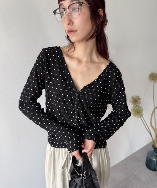 flaeu(フラユ)の「Dot Shirring Cardigan(Tシャツ/カットソー・レディース・アイボリー/ブラック・FREE)」の21枚目の写真